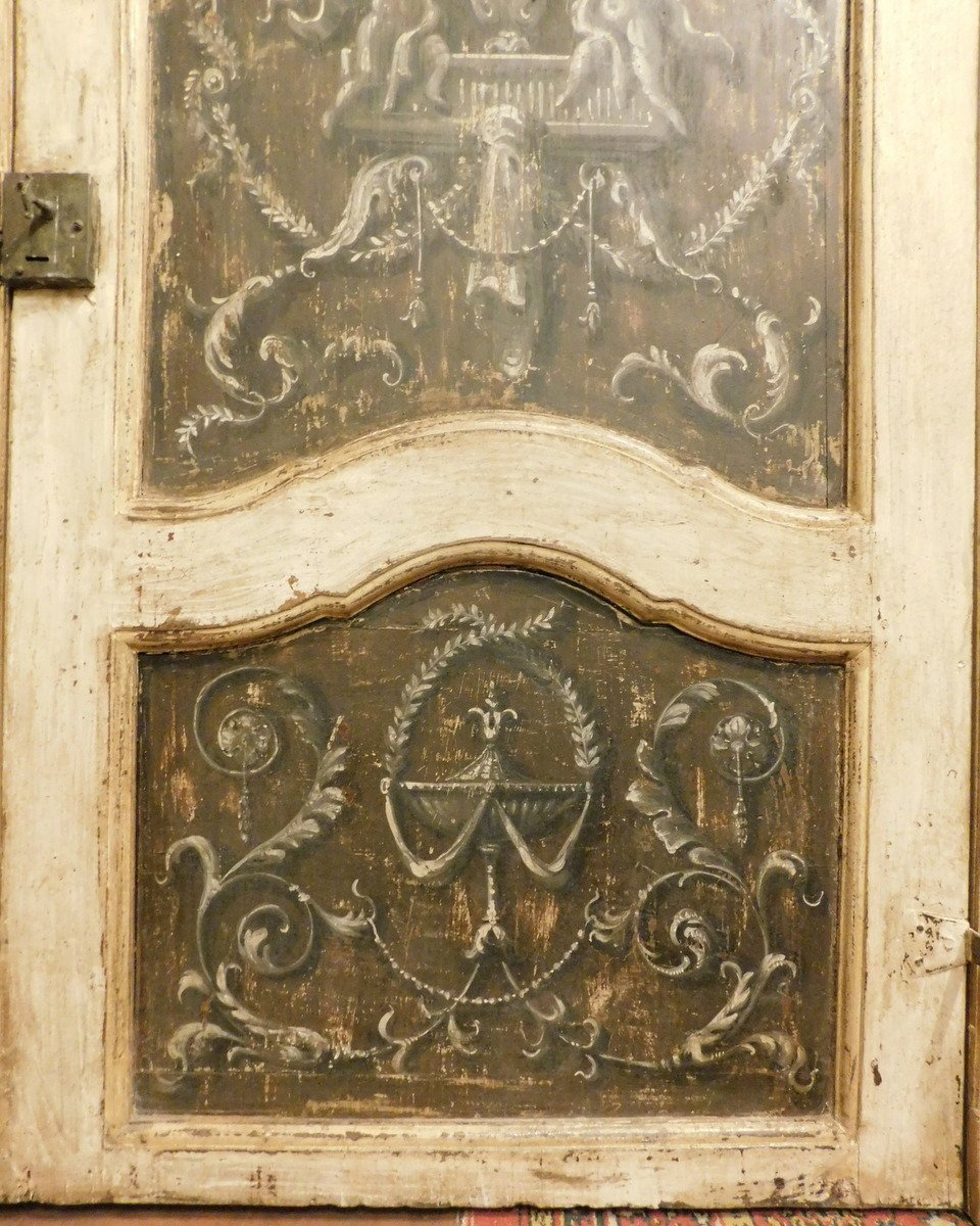 Porte en bois peint, avec son cadre, XVIIIe siècle, Piémont.-photo-1