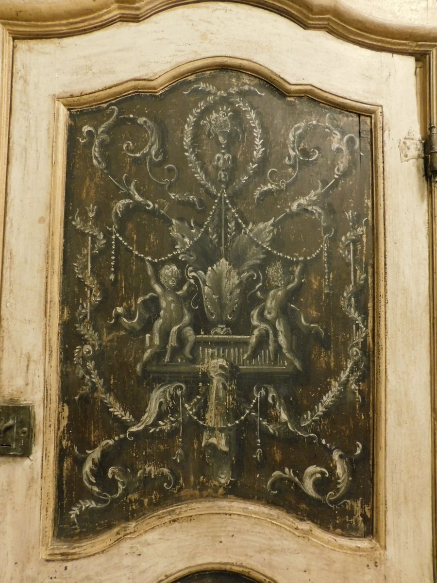 Porte en bois peint, avec son cadre, XVIIIe siècle, Piémont.-photo-2