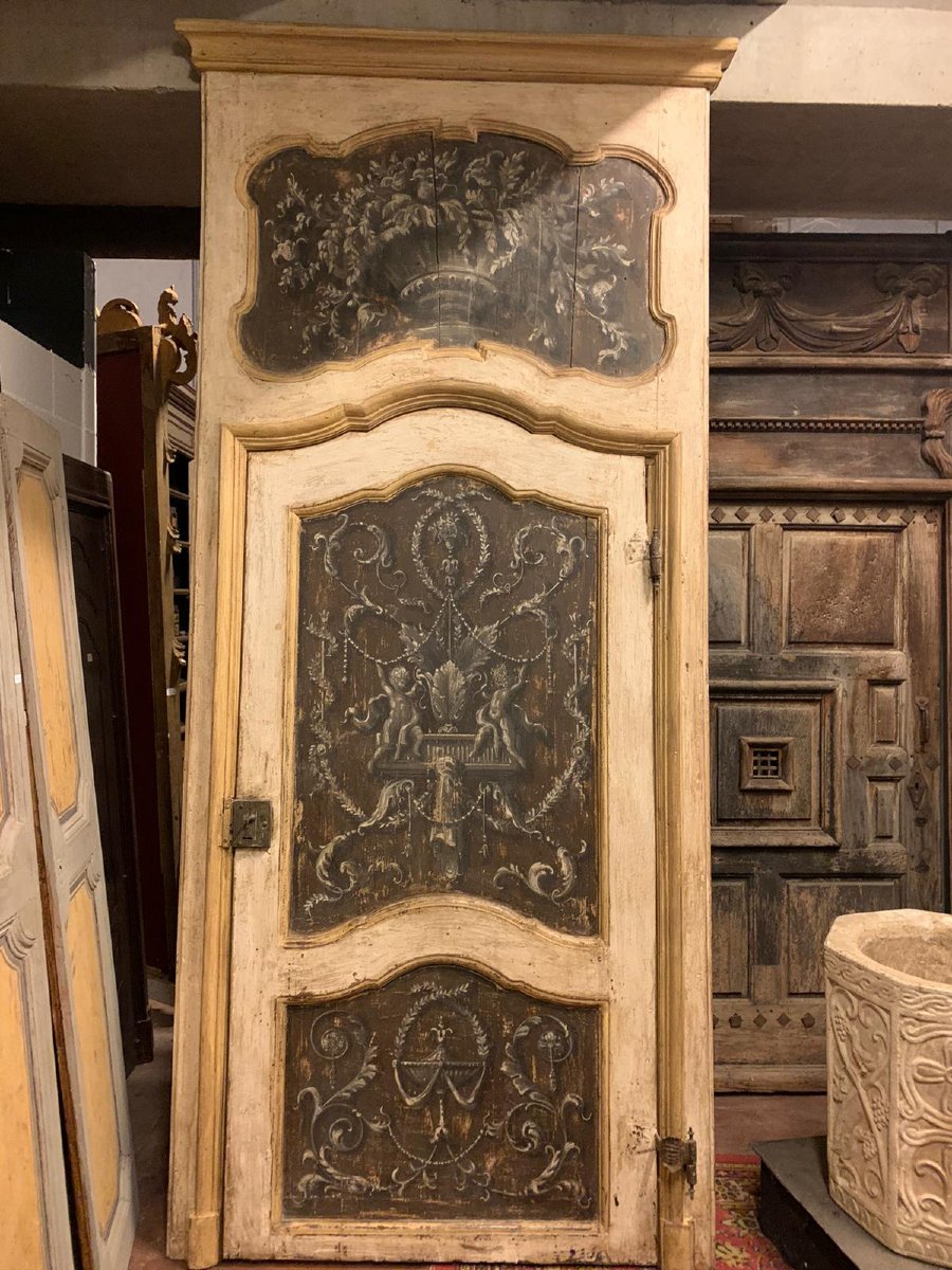 Porte en bois peint, avec son cadre, XVIIIe siècle, Piémont.