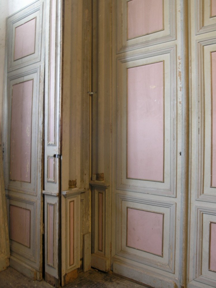 Empire-style Wainscoting With Carved Half-columns And Doors, Early 19th Century, 13 Linear Meters X H Cm -photo-3