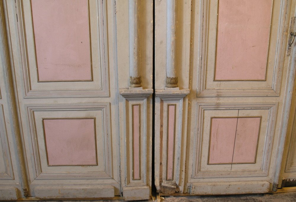 Empire-style Wainscoting With Carved Half-columns And Doors, Early 19th Century, 13 Linear Meters X H Cm -photo-4