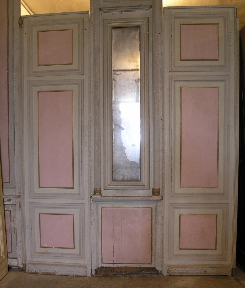 Empire-style Wainscoting With Carved Half-columns And Doors, Early 19th Century, 13 Linear Meters X H Cm -photo-1