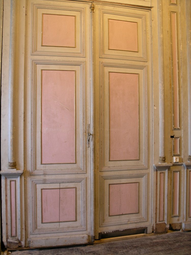 Empire-style Wainscoting With Carved Half-columns And Doors, Early 19th Century, 13 Linear Meters X H Cm -photo-2
