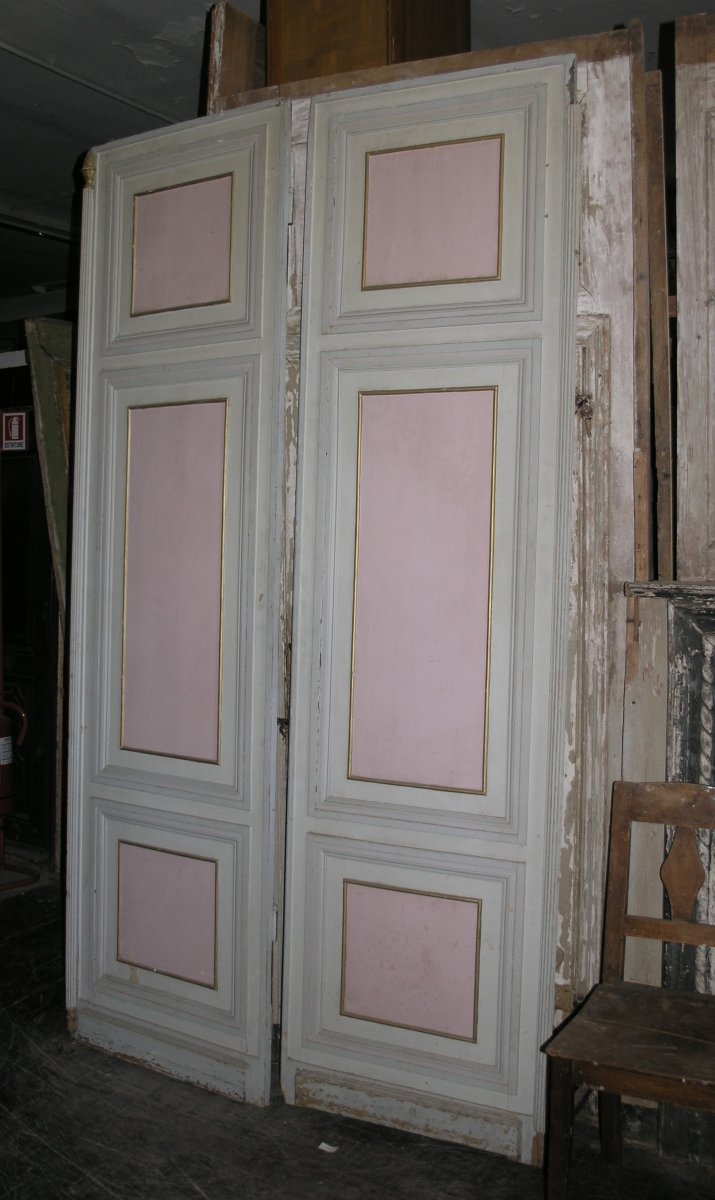 Empire-style Wainscoting With Carved Half-columns And Doors, Early 19th Century, 13 Linear Meters X H Cm -photo-3