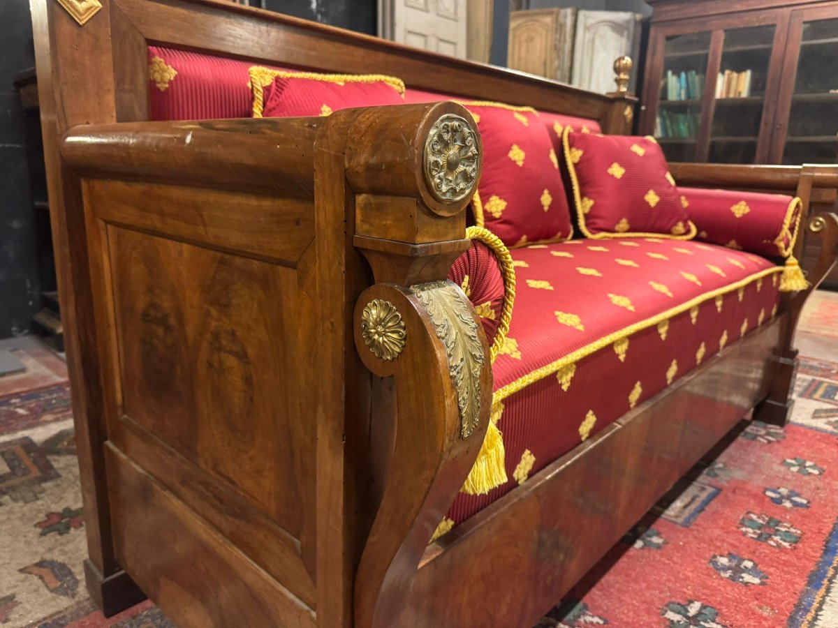 Walnut Sofa With Reupholstered Seating, 19th Century-photo-2