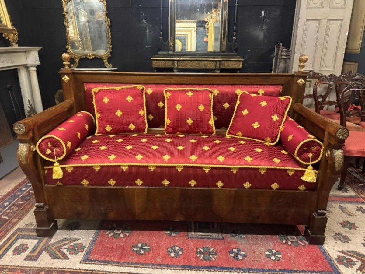 Walnut Sofa With Reupholstered Seating, 19th Century-photo-1