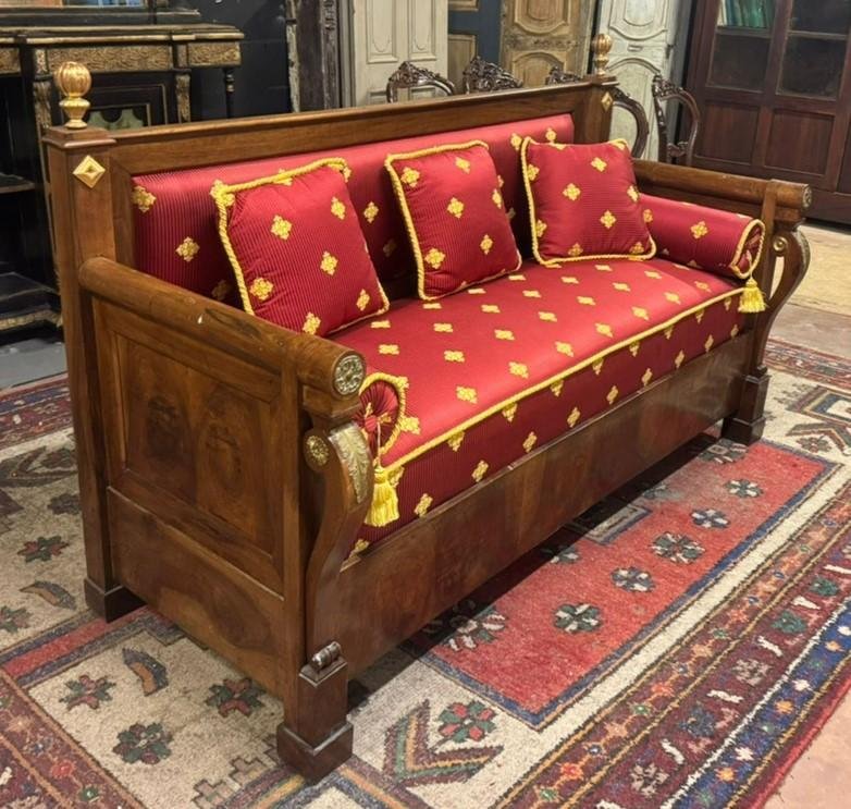 Walnut Sofa With Reupholstered Seating, 19th Century