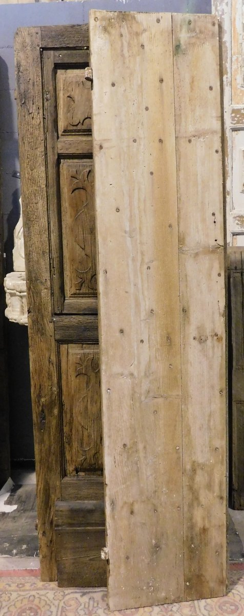 Double-leaf Door Made Of Poplar And Chestnut Wood, 18th Century-photo-3