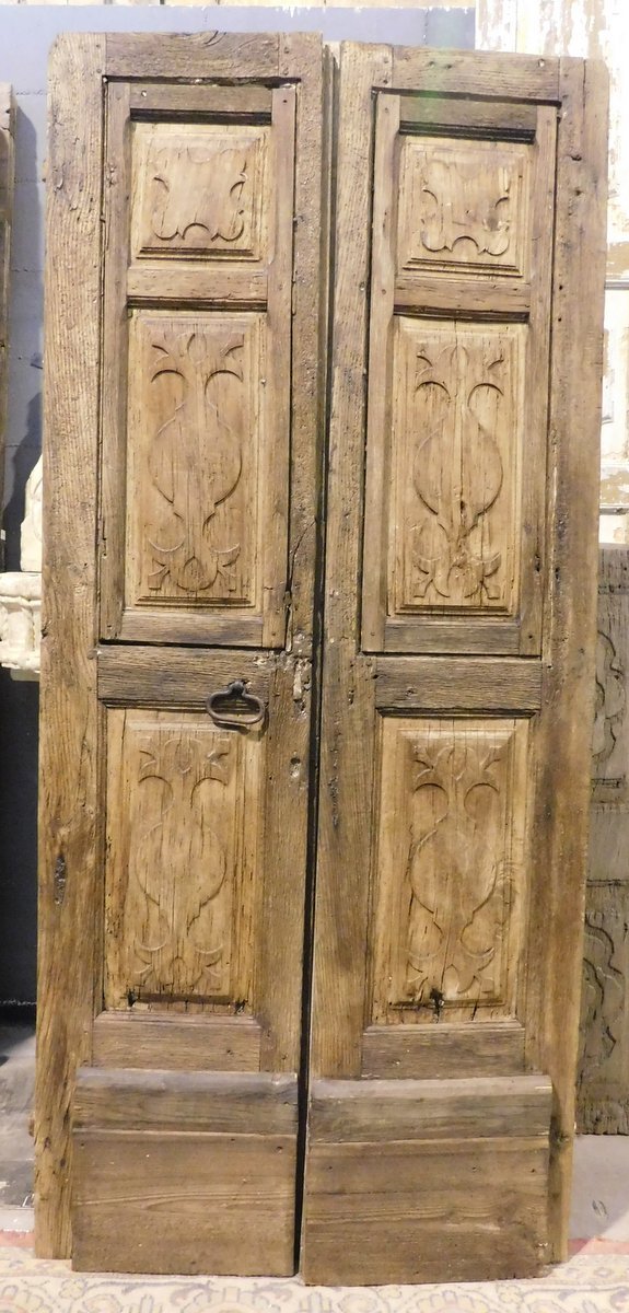 Double-leaf Door Made Of Poplar And Chestnut Wood, 18th Century-photo-1