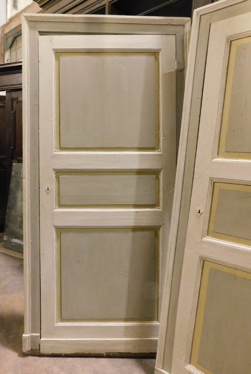 2 Single-leaf Doors, Lacquered, With Frames, 19th Century, From Piedmont-photo-2