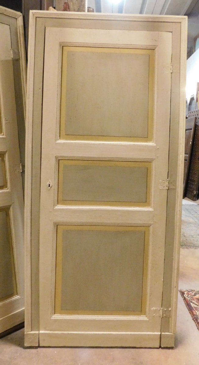 2 Single-leaf Doors, Lacquered, With Frames, 19th Century, From Piedmont-photo-3