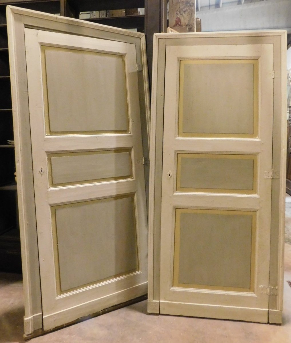 2 Single-leaf Doors, Lacquered, With Frames, 19th Century, From Piedmont