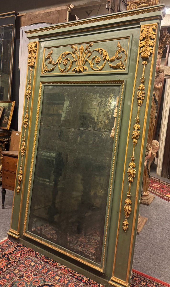 Console laquée avec miroir, ornée de sculptures et de décors dorés, XVIIIe siècle-photo-1
