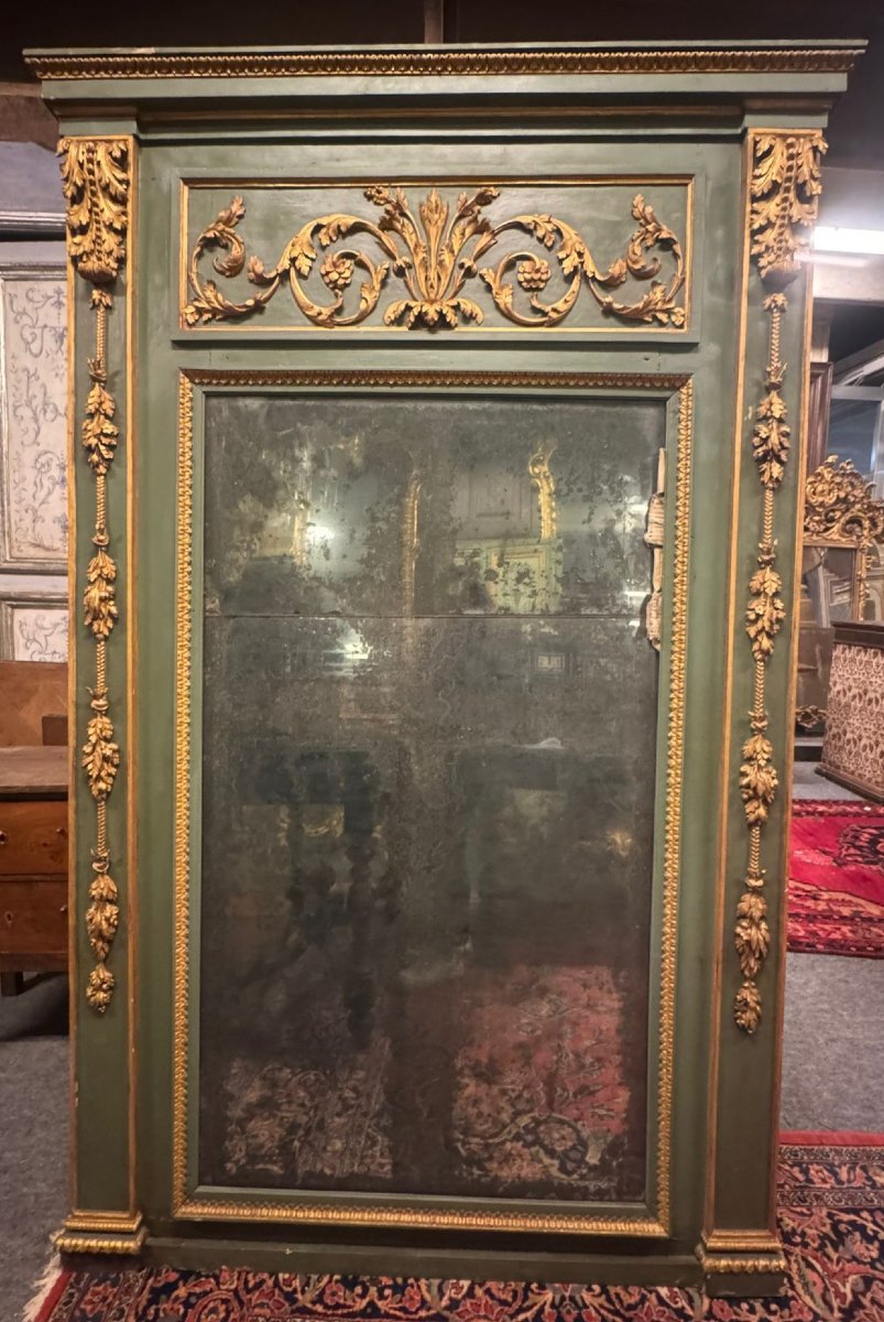 Console laquée avec miroir, ornée de sculptures et de décors dorés, XVIIIe siècle-photo-2