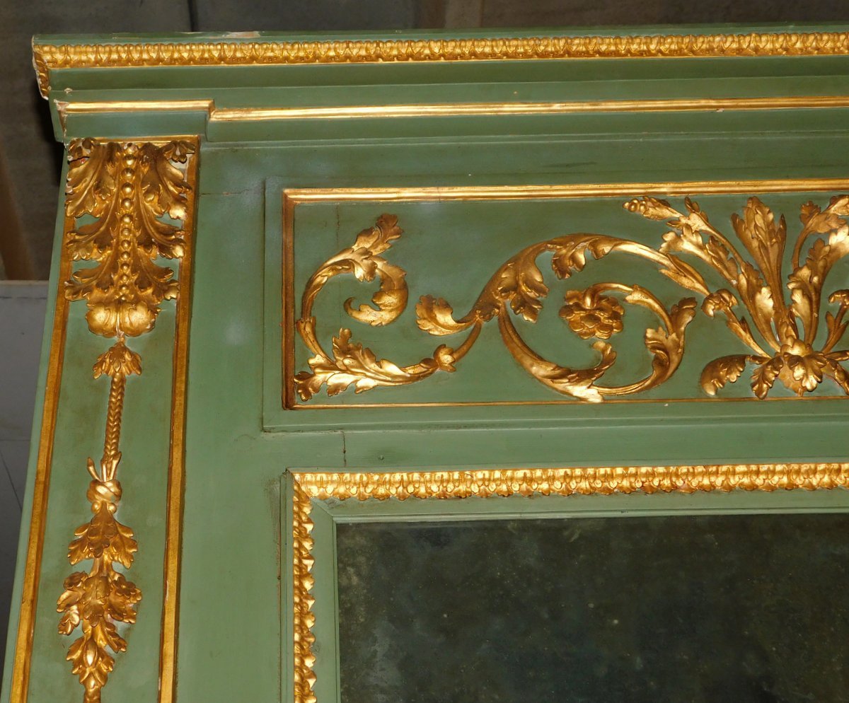 Console laquée avec miroir, ornée de sculptures et de décors dorés, XVIIIe siècle-photo-3