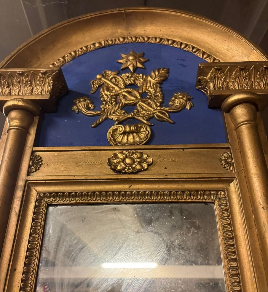 Miroir laqué bleu et or, XVIIIe siècle-photo-2