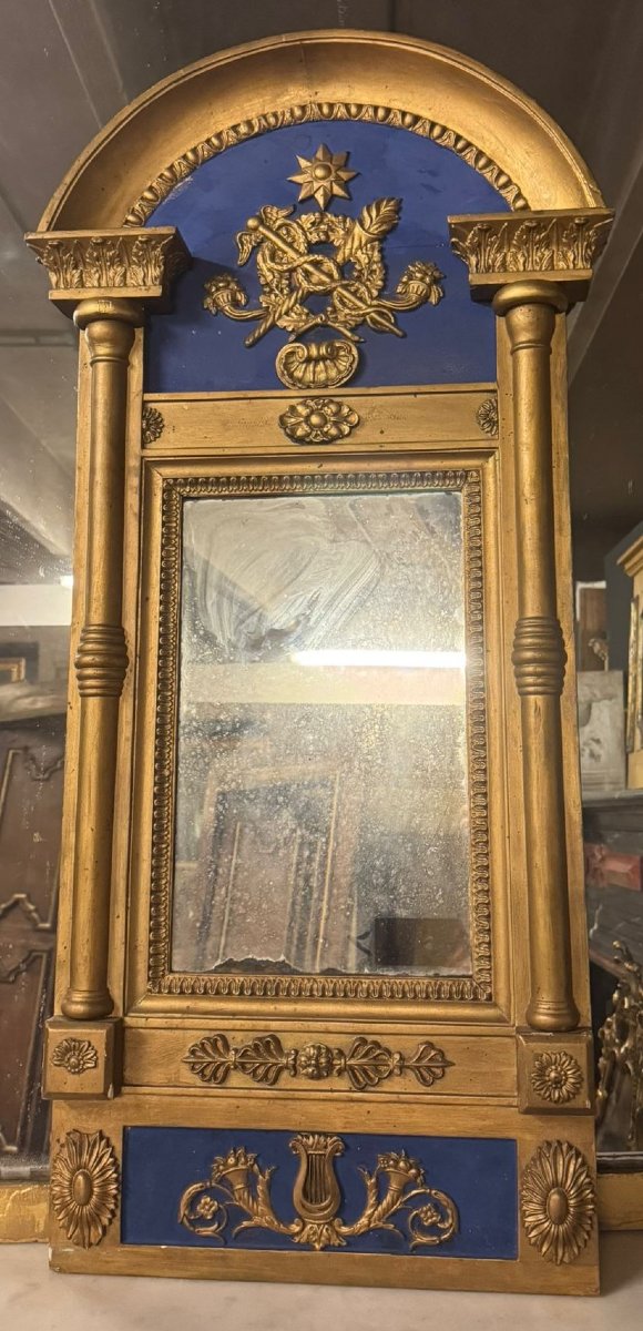 Miroir laqué bleu et or, XVIIIe siècle