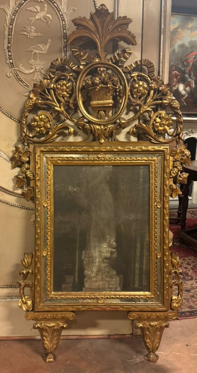 Carved And Gilded Mirror, First Half Of The 18th Century, From Piedmont