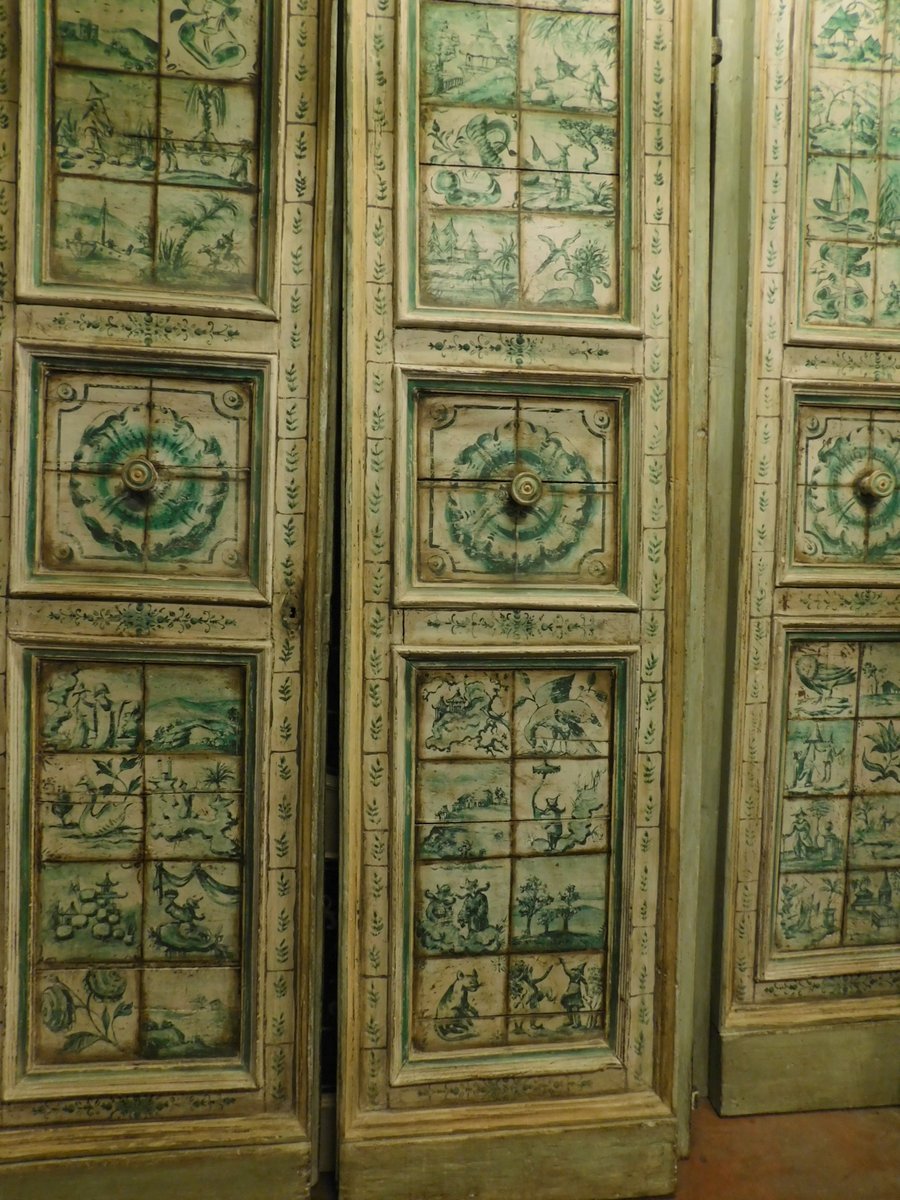 Cinq portes doubles ornées de peintures en majolique, XVIIIe siècle-photo-2