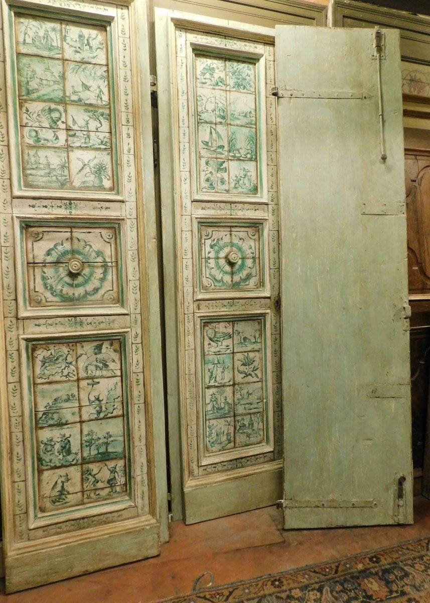 Cinq portes doubles ornées de peintures en majolique, XVIIIe siècle-photo-3
