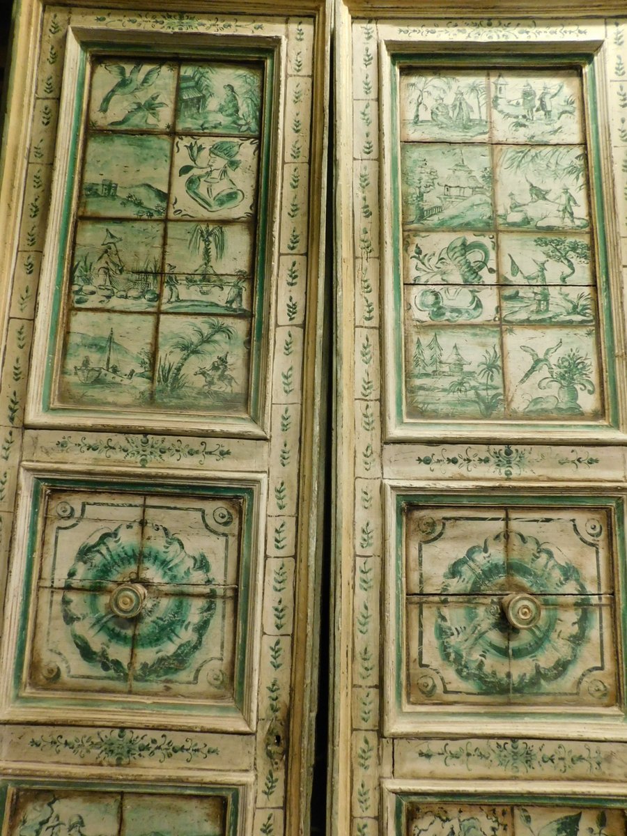 Cinq portes doubles ornées de peintures en majolique, XVIIIe siècle-photo-1