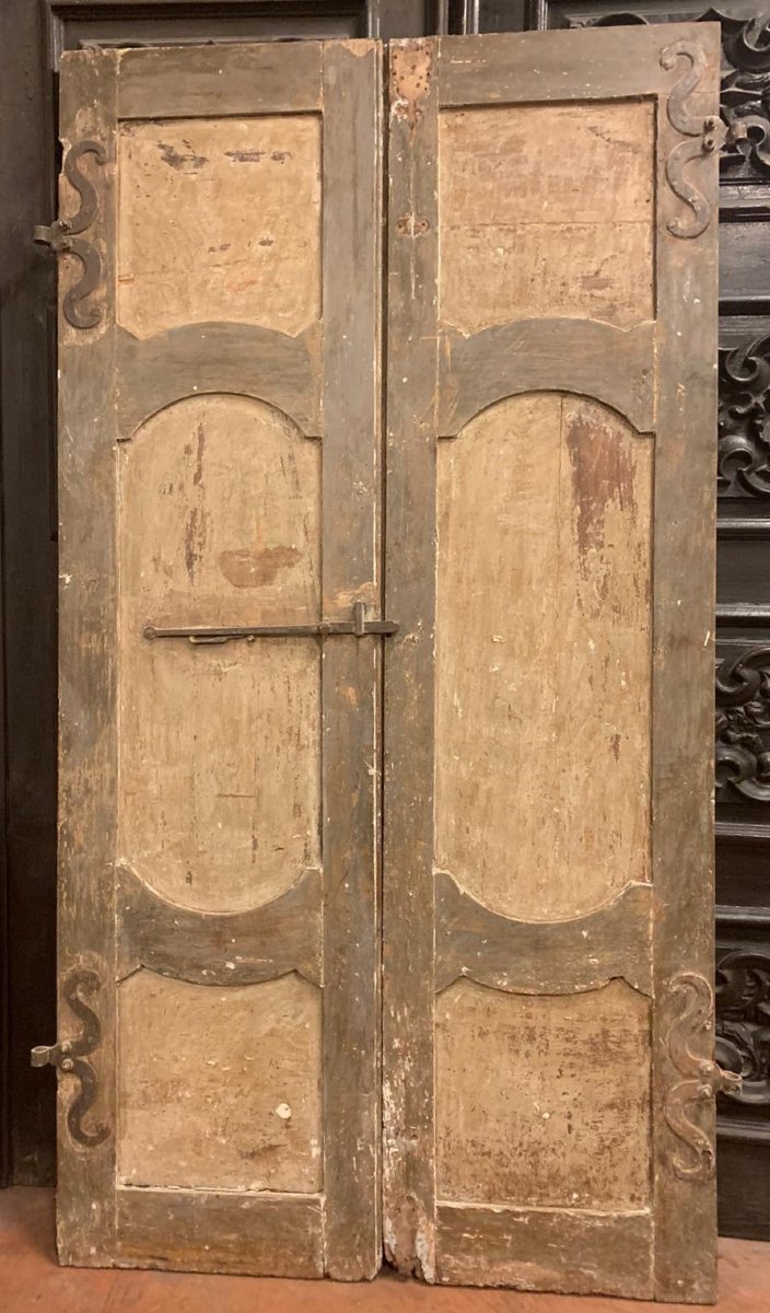 Porte d'entrée en noyer à croisillons courbes et panneaux sculptés, XVIIIe siècle-photo-1