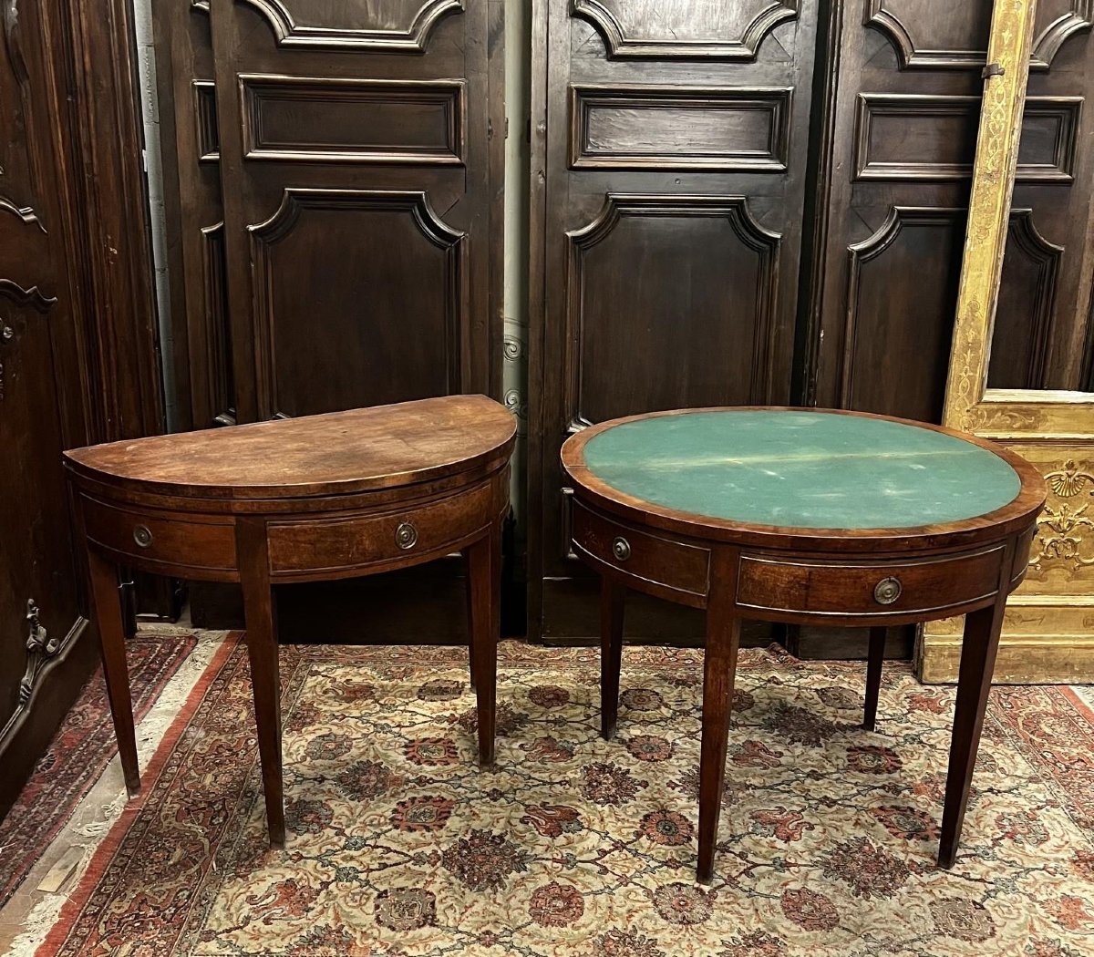 No. 2 Half-moon-shaped Walnut Gaming Tables, 18th/19th Century-photo-2