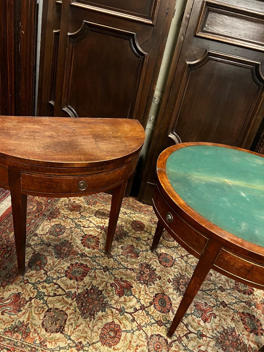 No. 2 Half-moon-shaped Walnut Gaming Tables, 18th/19th Century-photo-3