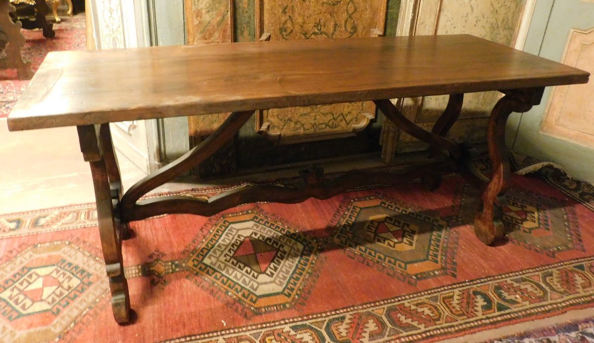 Oak And Walnut Table, 19th Century, From Spain