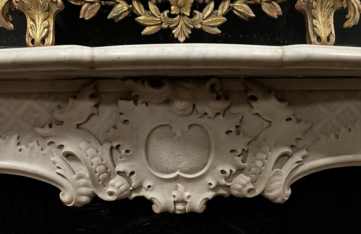 Cheminée ancienne en marbre blanc de Carrare, provenant de Gênes, XIXe siècle-photo-4
