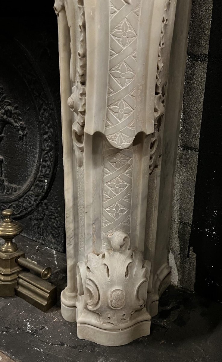 Cheminée ancienne en marbre blanc de Carrare, provenant de Gênes, XIXe siècle-photo-3