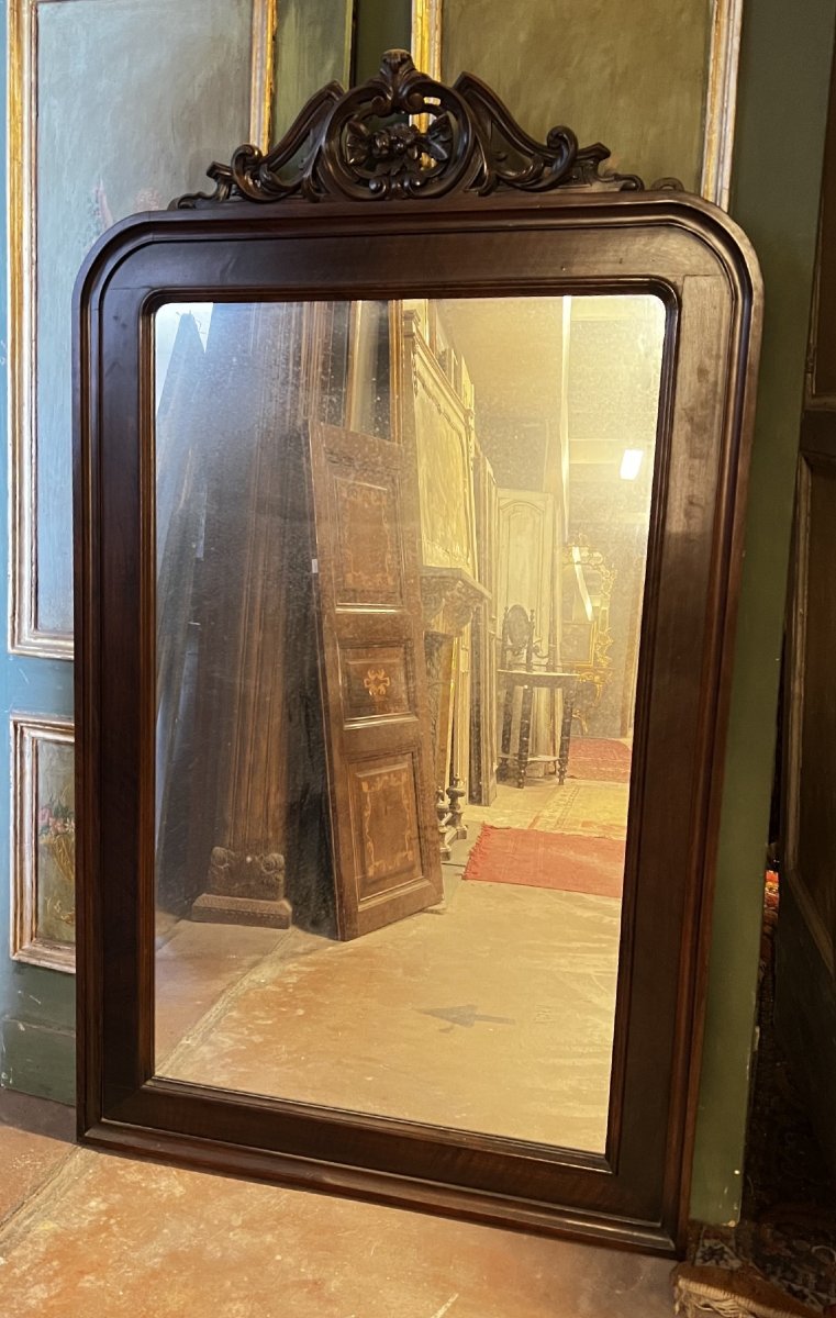 Simple Wooden Mirror With A Cornice, 19th Century