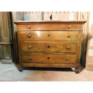 Commode Classique Antique En Noyer, 4 Tiroirs, XIXe Siècle, Italie