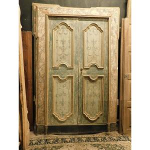 N.2 Portes Intérieures Doubles, Laquées Et Peintes Avec Cadre En Faux Marbre, Naples (italie)