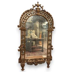 Antique Mirror In Gilded, Carved Wood, 18th Century