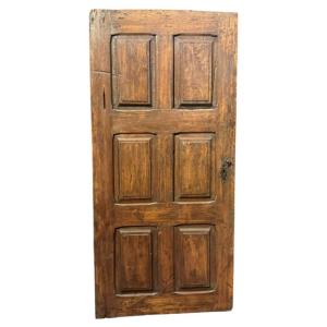 Antique Walnut Door With Six Carved Panels, Dating From The 18th Century