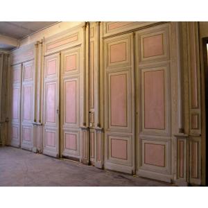 Empire-style Wainscoting With Carved Half-columns And Doors, Early 19th Century, 13 Linear Meters X H Cm