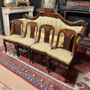Antique Living Room Set Consisting Of A Sofa And 4 Chairs, 19th Century