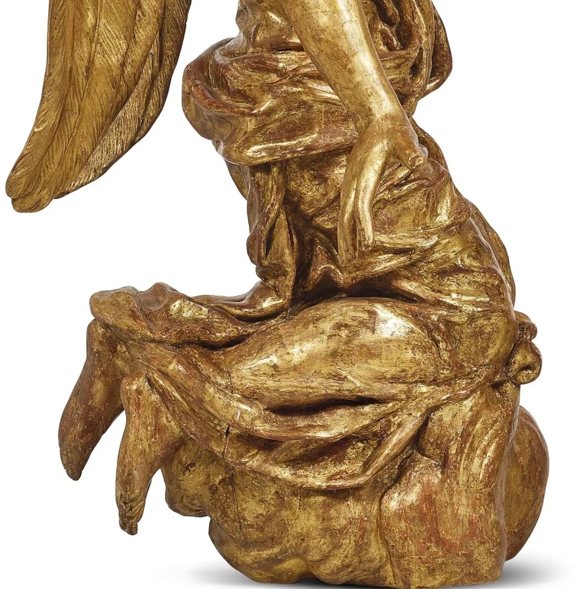 Paire d'Anges Agenouillés En Bois Doré-photo-2