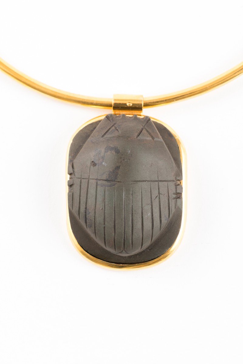 Collier Avec Un Scarabée égyptien En Stéatite De La Basse-epoque (664-332 Bc)-photo-2