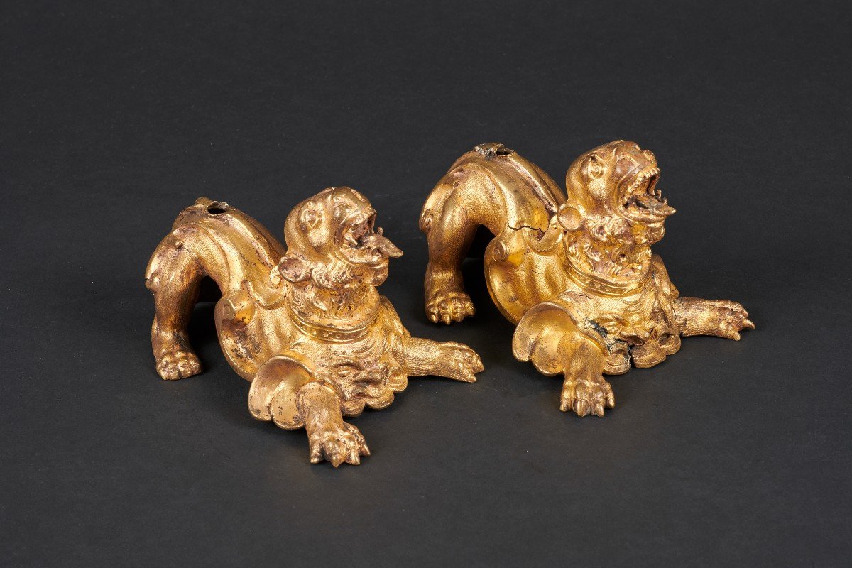 Pair Of Cabinet Lions In Gilt Bronze - Venice, Late 16th Century-photo-2