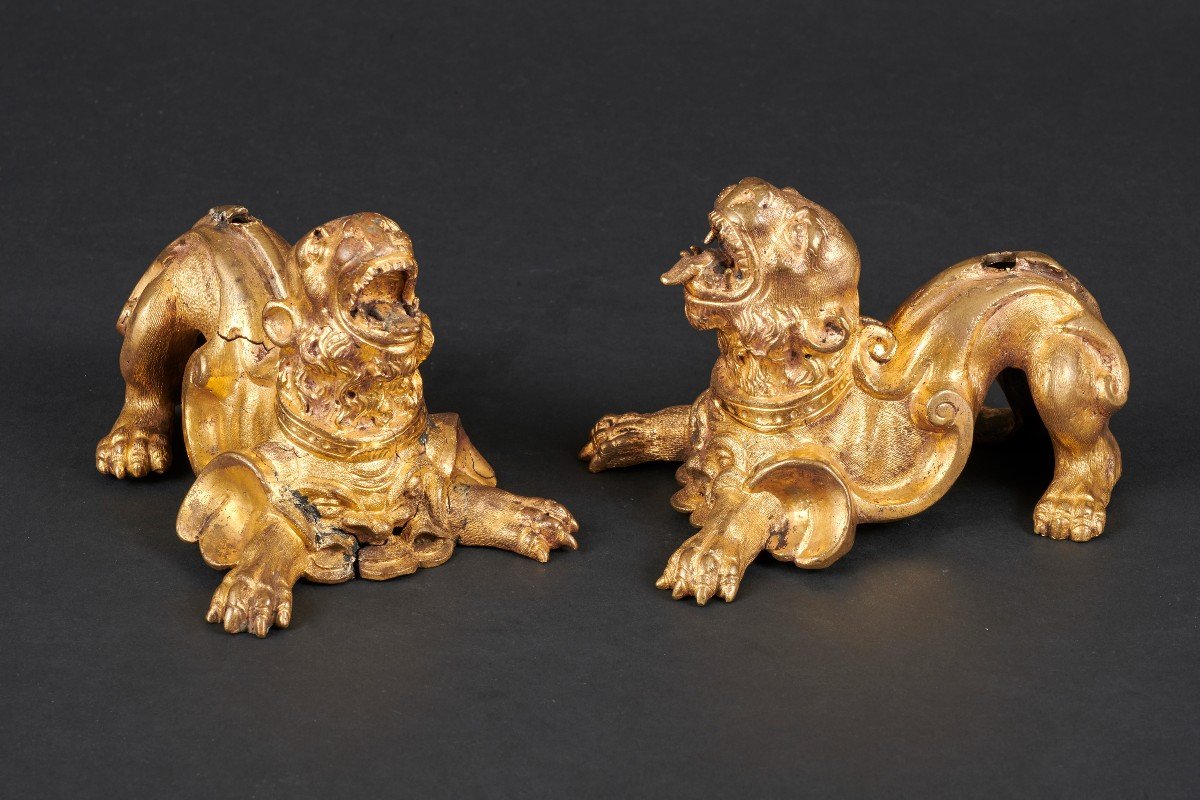 Pair Of Cabinet Lions In Gilt Bronze - Venice, Late 16th Century-photo-3