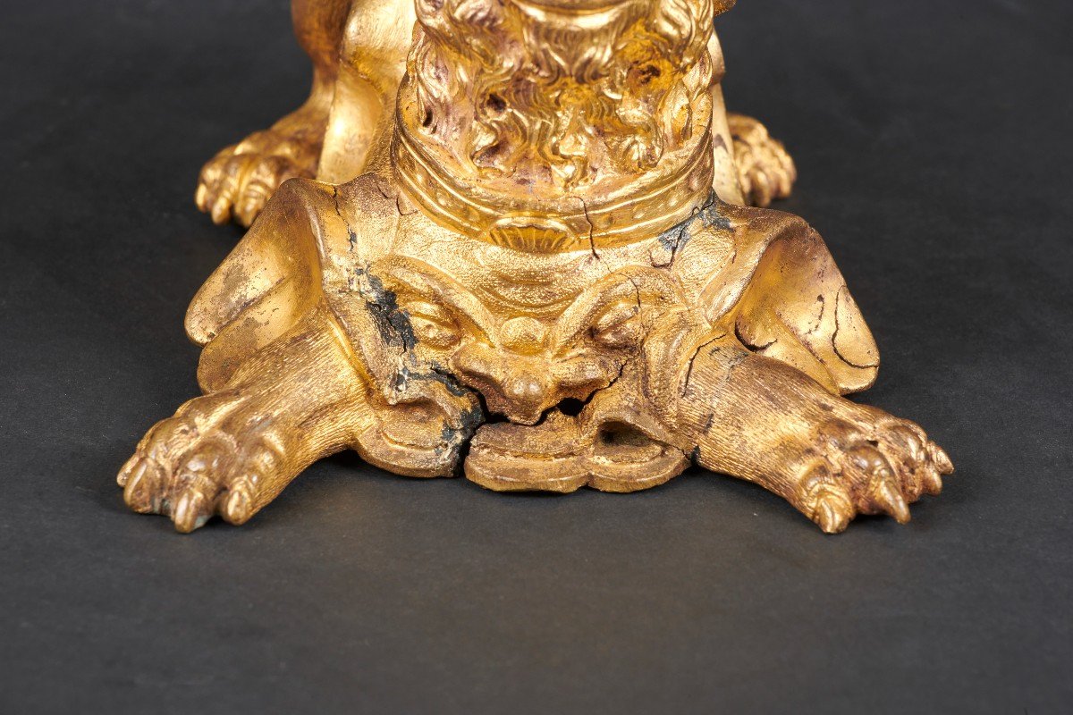 Pair Of Cabinet Lions In Gilt Bronze - Venice, Late 16th Century-photo-3