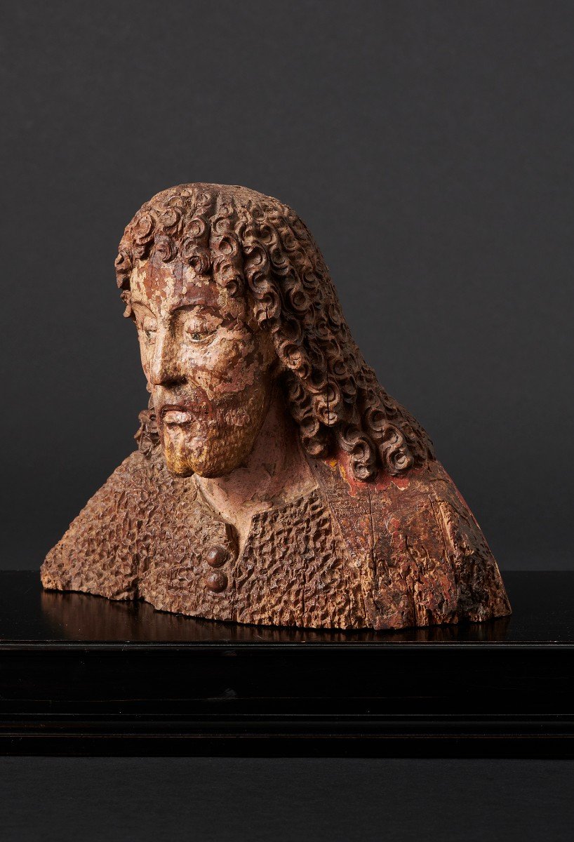 Buste de Saint Jean Baptiste en bois polychrome - Bavière, XVIe siècle -photo-3
