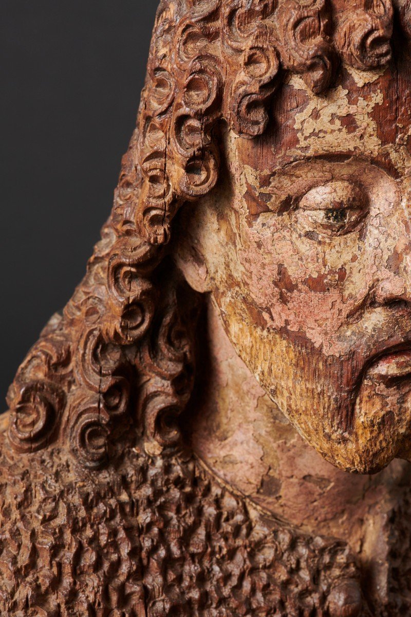 Buste de Saint Jean Baptiste en bois polychrome - Bavière, XVIe siècle -photo-1