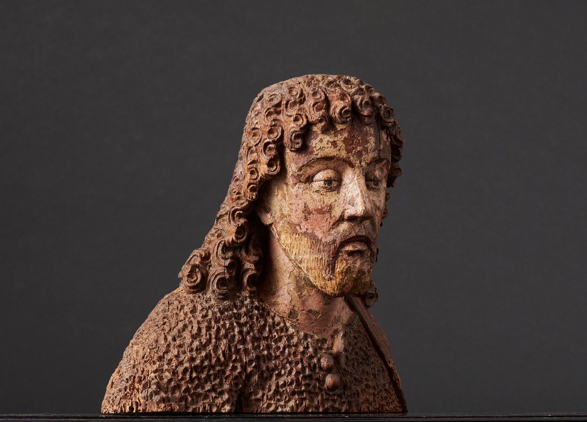 Buste de Saint Jean Baptiste en bois polychrome - Bavière, XVIe siècle 