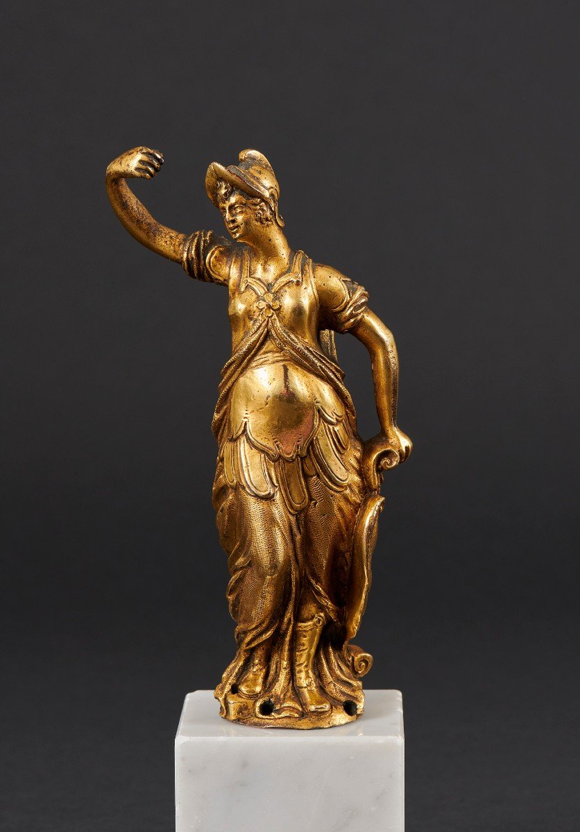 Goddess Minerva, Gilt Bronze From Renaissance Cabinet, Italy, Late 16th-early 17th Century -photo-2