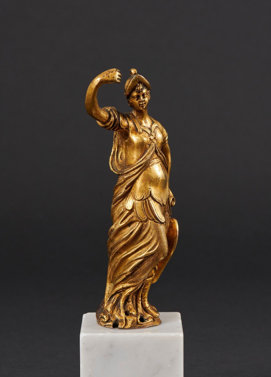 Goddess Minerva, Gilt Bronze From Renaissance Cabinet, Italy, Late 16th-early 17th Century -photo-3
