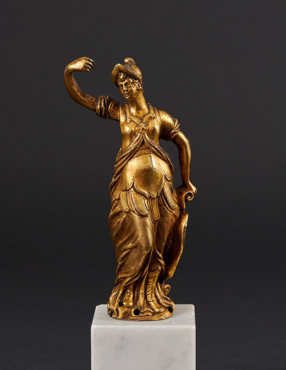 Goddess Minerva, Gilt Bronze From Renaissance Cabinet, Italy, Late 16th-early 17th Century 