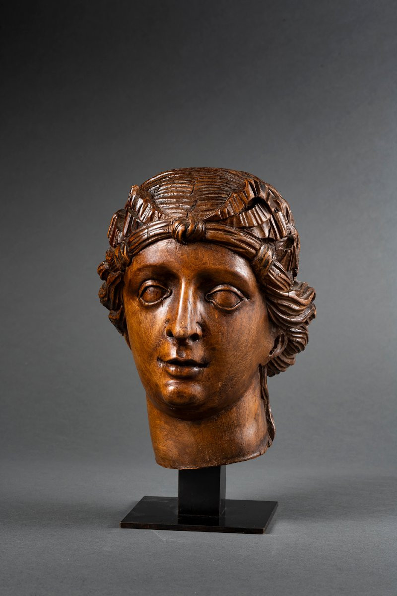 Tuscan Wooden Head - C. 1560-1580-photo-3